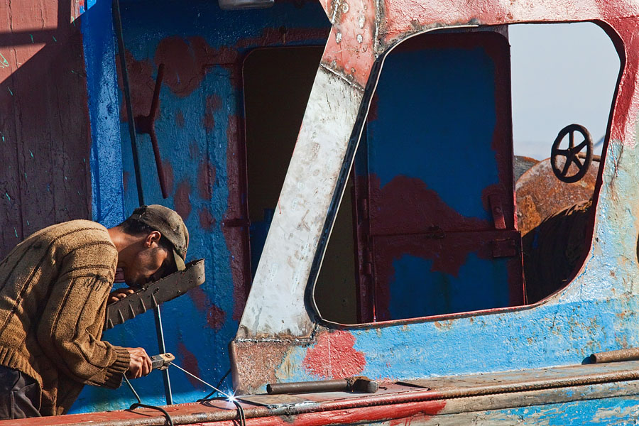  Welder working at the shipyard of Essaouira   Morocco
